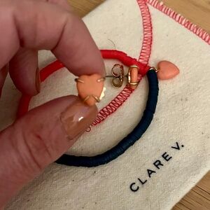 CLARE V CORAL HEART EARRINGS AND BRACELET SET